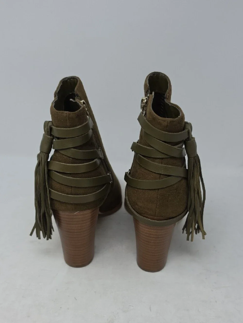 Mark Fisher Kadey Women’s Olive Suede Fringe Ankle Boots Size 9.5